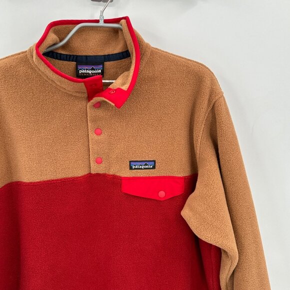 Patagonia Women's Lightweight Synchilla Snap-T Fleece Pullover XL Tan/Red #25455 - Picture 2 of 7